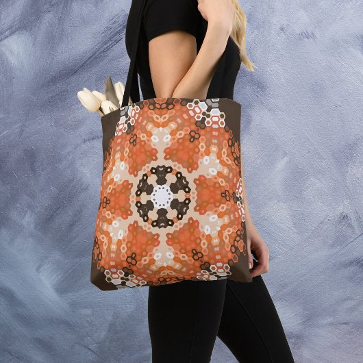Tote Bag Hex Mandala Orange Blanc et Brown