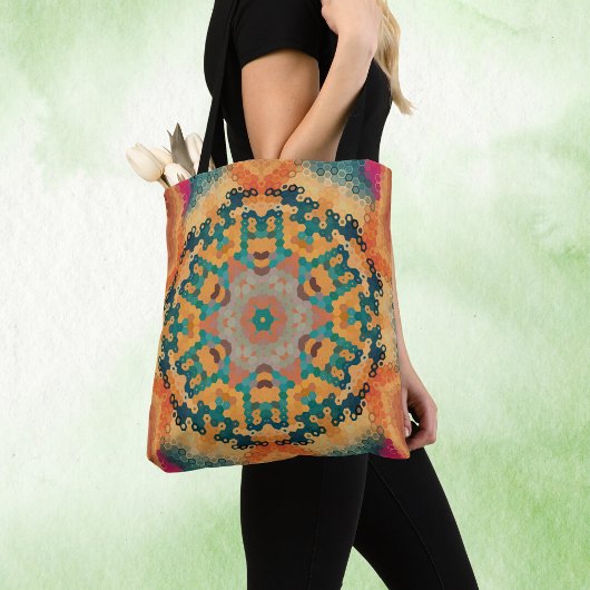Tote Bag Hex Mandala orange et bleu