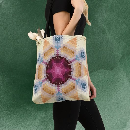 Tote Bag Hex Mandala Orange rose et bleu