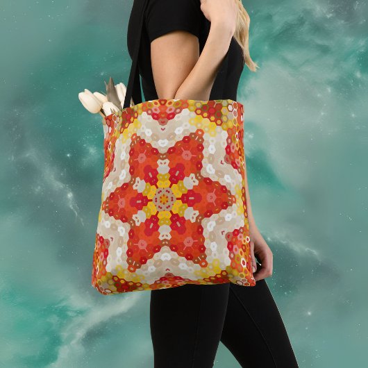 Tote Bag Hex Mandala rouge et jaune