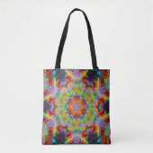 Tote Bag Hex Mandala vert rose et orange (Devant)