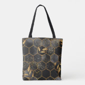 Tote Bag Hexagon de marbre, Texture Feuille d'or. (Dos)