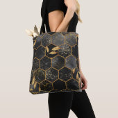 Tote Bag Hexagon de marbre, Texture Feuille d'or. (De près)