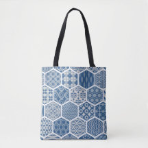 Hexagonal Motif Fourre-tout en bleu et gris