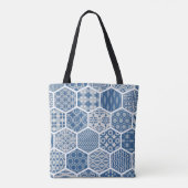 Tote Bag Hexagonal Motif Fourre-tout en bleu et gris (Dos)