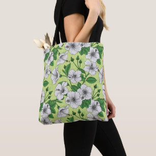 Tote Bag Hibiscus blanc motif floral tropical