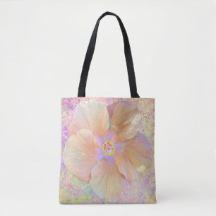Tote Bag Hibiscus fleur tropicale iridescente or rose migno
