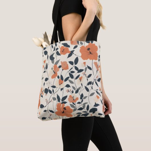 Tote Bag Hibiscus Floral aux tons orange vifs (De près)