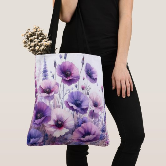 Tote Bag Hibiscus Floral Violet Fleur Fourre-tout (De près)