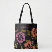 Tote Bag Hibiscus Flowers Hawaiian design rose nom pêche (Devant)