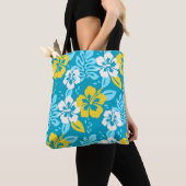 Tote Bag Hibiscus hawaïen bleu motif floral (De près)