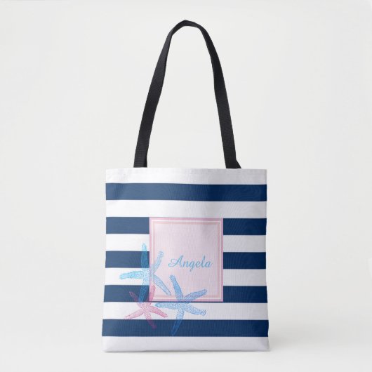 Tote Bag Hibiscus Hawaii moderne rayé - Personnalisé (Devant)