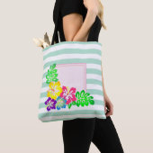 Tote Bag Hibiscus Hawaii moderne rayé - Personnalisé (De près)