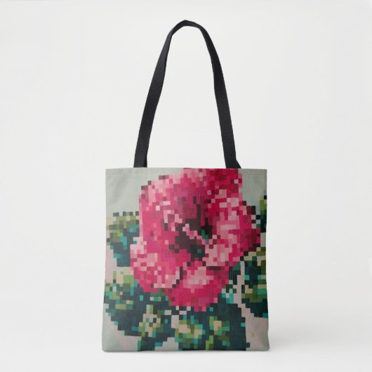 Tote Bag Hibiscus pixélisé avec fond menthe (Devant)