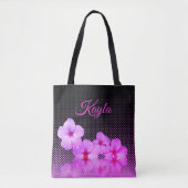 Tote Bag Hibiscus rose chaud sur À damiers noir et rose (Devant)