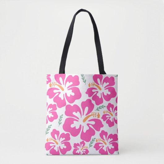 Tote Bag Hibiscus rose esthétique répétition motif (Devant)