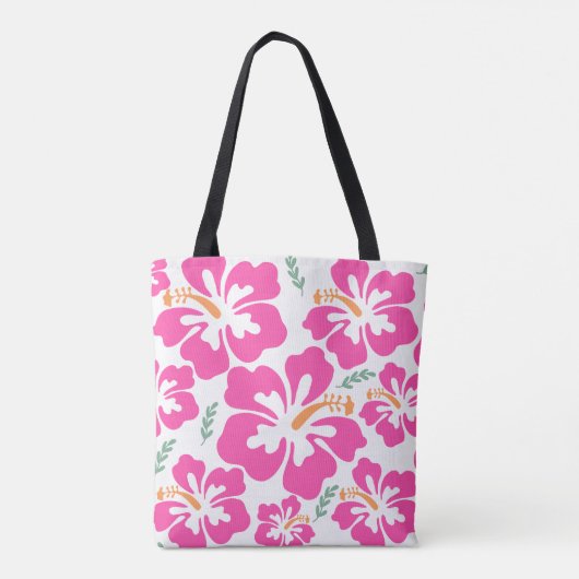 Tote Bag Hibiscus rose esthétique répétition motif (Dos)