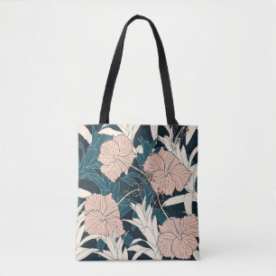 Tote Bag Hibiscus rose tropical, arrière - plan sombre
