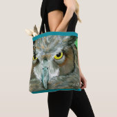 Tote Bag Hibou : Accent de turquoise avec le dos de détail (De près)