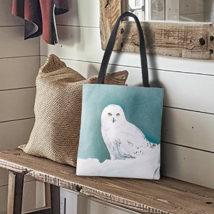 Tote Bag Hibou blanc ciel arctique hiver neige sarcelle