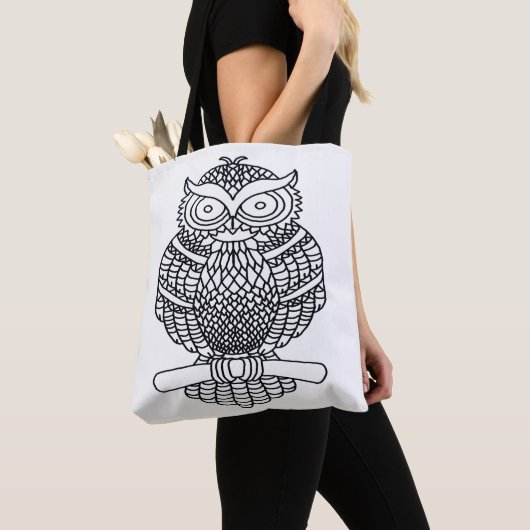 Tote Bag Hibou (blanc) - Totalité (De près)