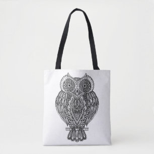 Tote Bag Hibou fleuri tiré par la main inspiré 2