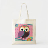 Tote Bag Hibou magnifique d'art populaire avec des fleurs (Devant)