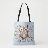 Tote Bag Hibou Patchwork dans une Forêt Fantaisiste (Devant)