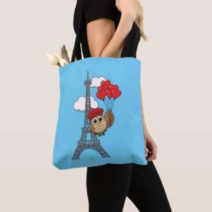 Tote Bag Hibou volant avec des ballons de coeur à Paris