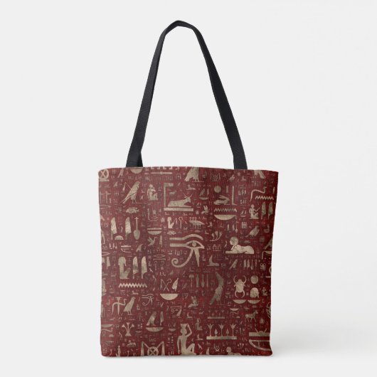 Tote Bag Hiéroglyphes égyptiens anciens Cuir rouge et or (Dos)