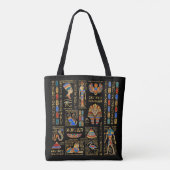 Tote Bag Hiéroglyphes et divinités égyptiens en noir (Dos)