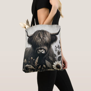 Tote Bag Highland Bull avec tournesol