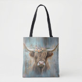 Tote Bag Highland Cow Floral Crown Rustique Élégante ferme (Devant)