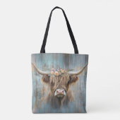 Tote Bag Highland Cow Floral Crown Rustique Élégante ferme (Dos)