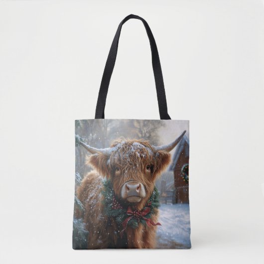 Tote Bag Highland Cow Rustic Barnyard Noël (Devant)
