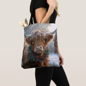 Tote Bag Highland Cow Rustic Barnyard Noël (De près)