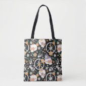 Tote Bag Hippie Halloween Skulls et Fleurs Motif (Devant)