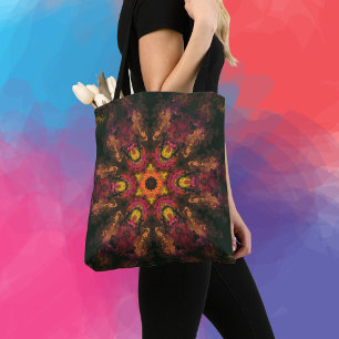 Tote Bag Hippie psychédélique rouge jaune et orange