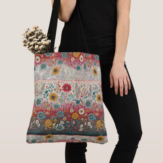 Tote Bag Hippie rétro : Patchwork Garden Fourre-tout (De près)