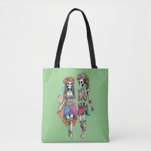 Tote Bag Hippie Skeleton Couple