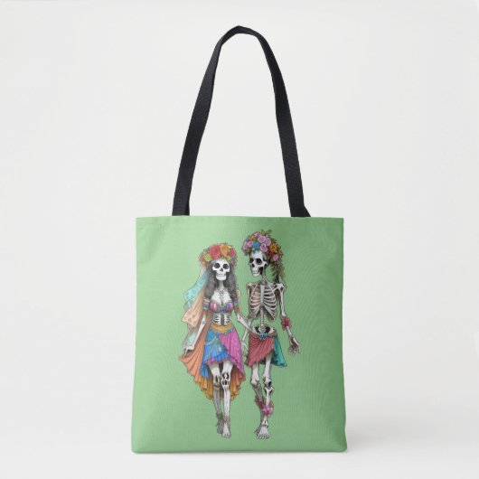 Tote Bag Hippie Skeleton Couple (Devant)