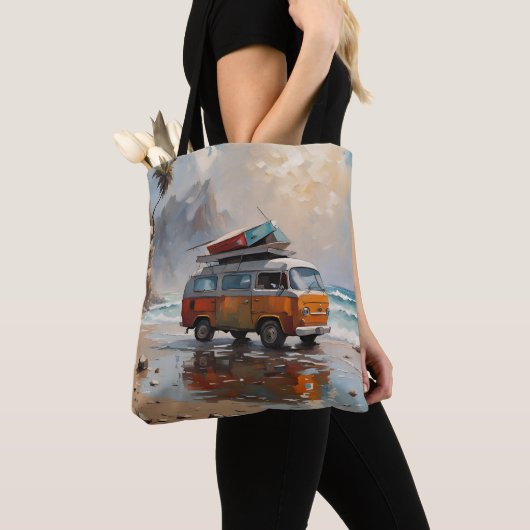 Tote Bag Hippie Van Seascape Voyageur Mood Art (De près)