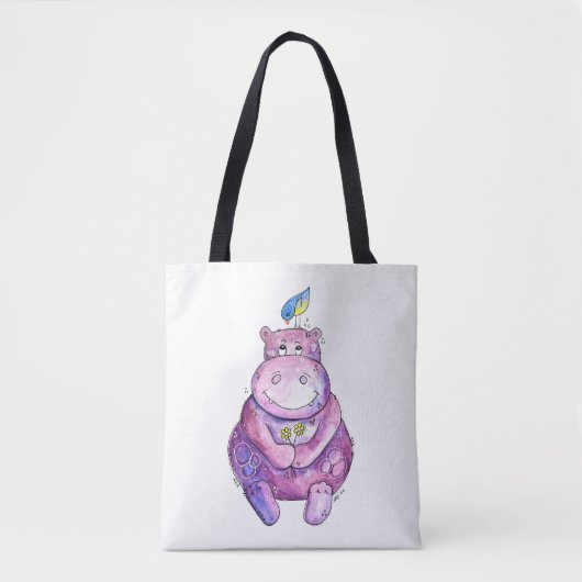 Tote Bag Hippo mignon violet blanc (Devant)
