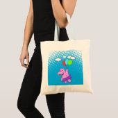 Tote Bag Hippo Rose Volant Avec Ballons Dans Ciel Bleu (Devant (produit))