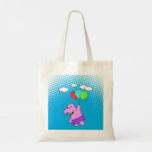 Tote Bag Hippo Rose Volant Avec Ballons Dans Ciel Bleu (Dos)