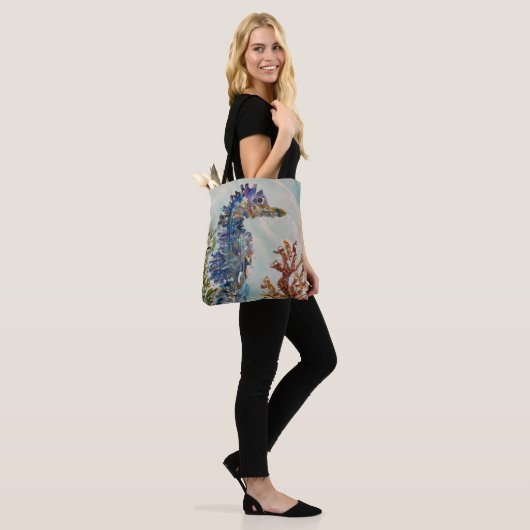 Tote Bag Hippocampe d'aquarelle Fourre-tout double face (Sur le modèle)