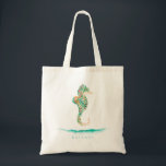 Tote Bag Hippocampe de l'île botanique<br><div class="desc">Jolies fleurs botaniques de l'île aquarelles et feuillage en forme d'hippocampe avec accent de ride océanique,  sac fourre-tout personnalisé.</div>