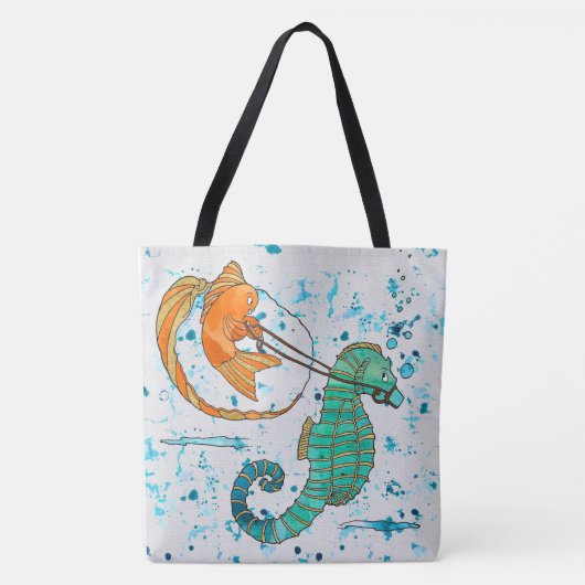 Tote Bag Hippocampe et poisson mignons (Devant)
