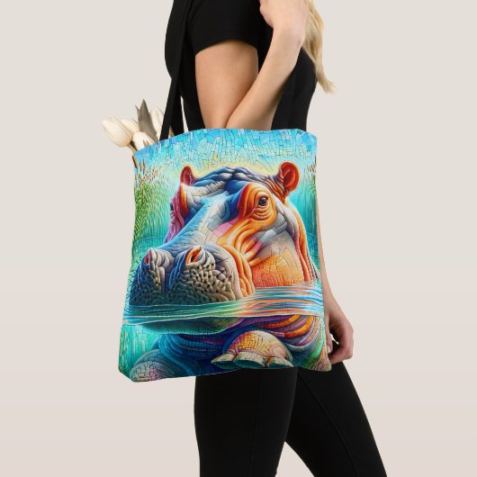 Tote Bag Hippopotame Coloré (De près)