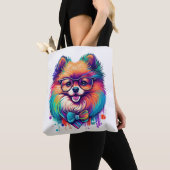 Tote Bag Hipster coloré Kawaii Pomeranian (De près)